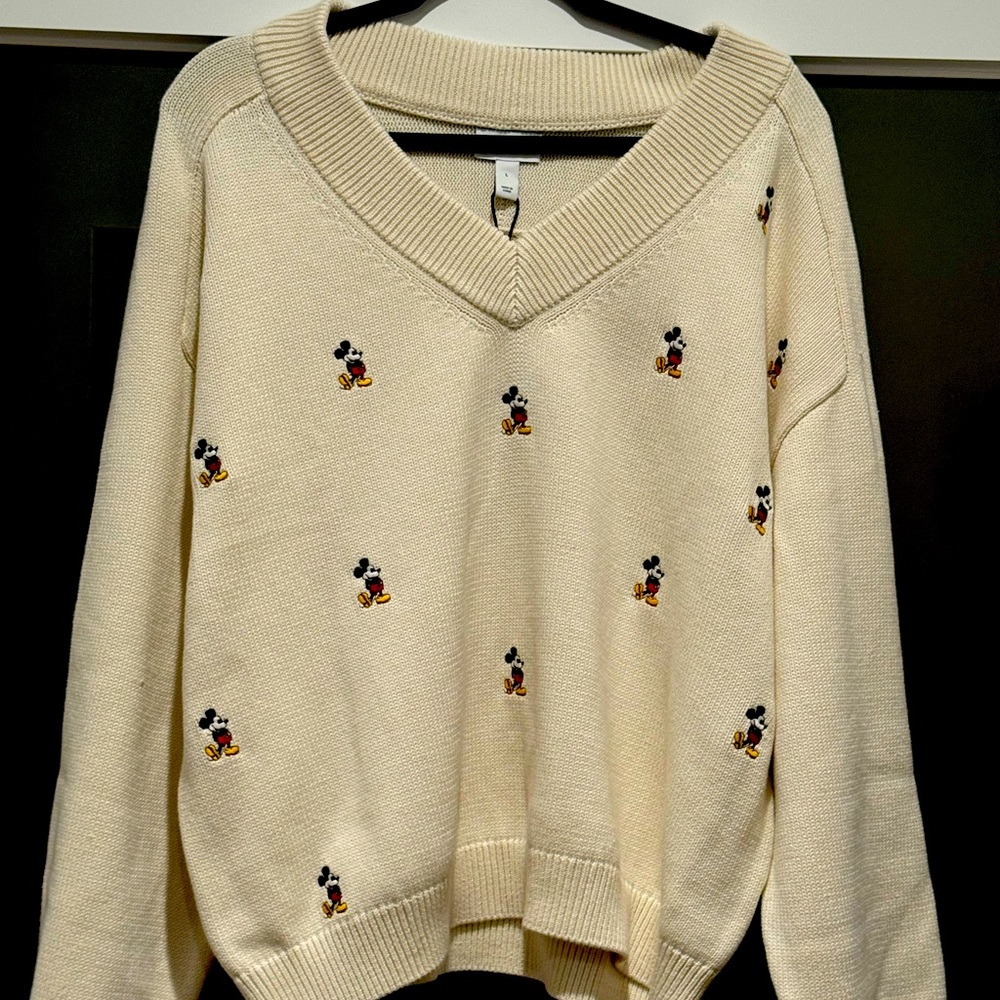 Cream Sweater with Character Embroidery